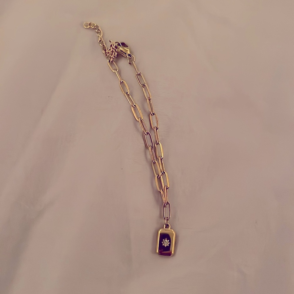 Gold Bracelet, Sun Design with Small Gem